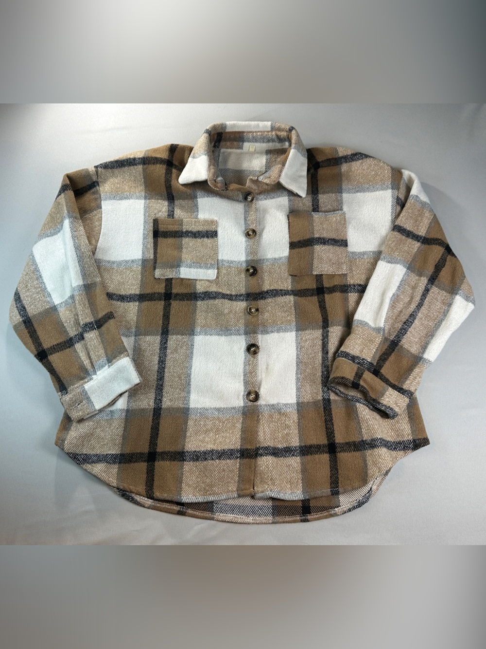 Cozy Plaid Teddy Jacket Oversized Top Beige White Flannel Looking Y2K boho
